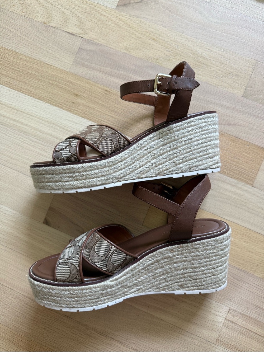 Coach Kimberly Espadrille Wedge Heels - Brown Jacquard - Size 8 - Picture 9 of 12
